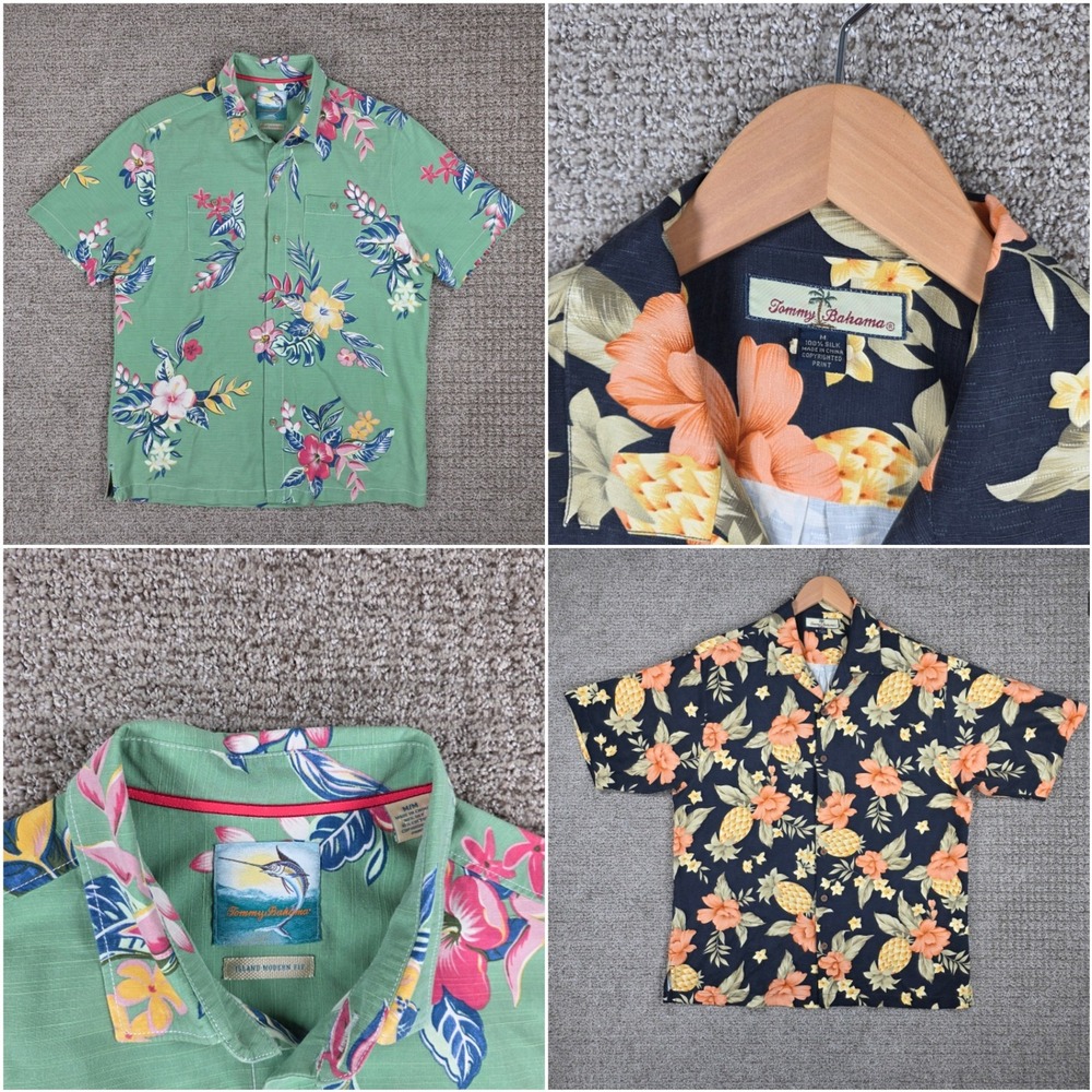 Tommy Bahama Mens Silk Floral Pineapple Hawaiian Shirt Bundle Lot 2 Medium‎